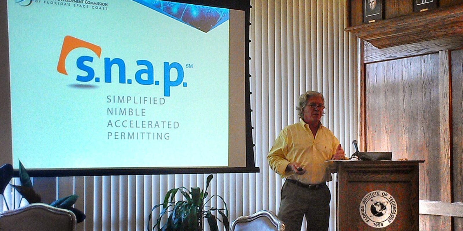 Mr. Luke Miorelli, P.E. of the Economic Development Commission (EDC) of Space Coast presents the S.N.A.P. permitting process to AIA Architects.
